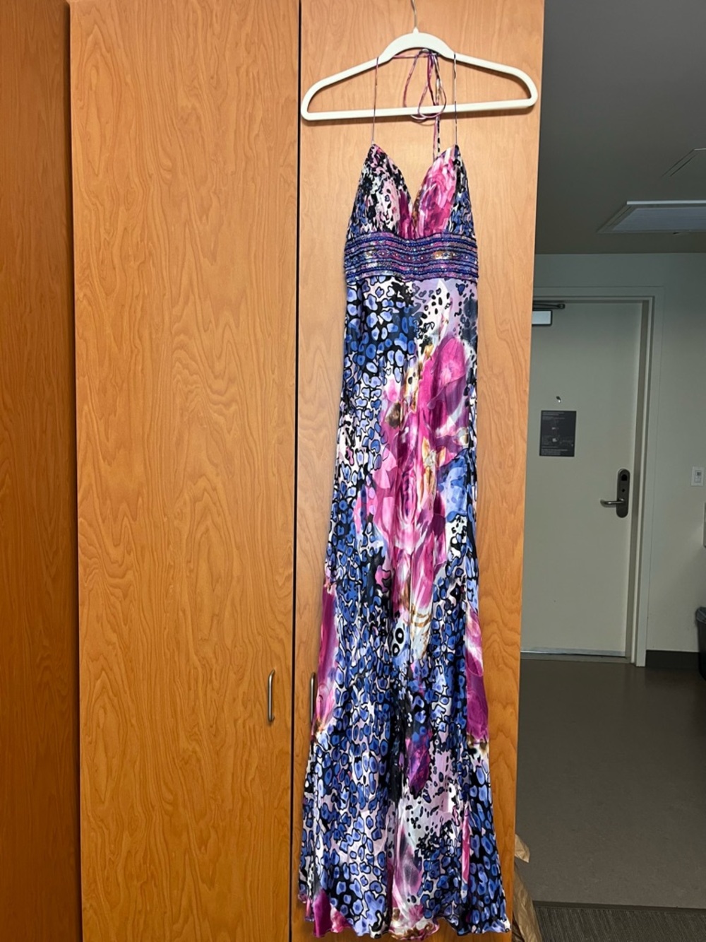 Camille Vintage Pink and Blue Halter Floral Maxi Dress